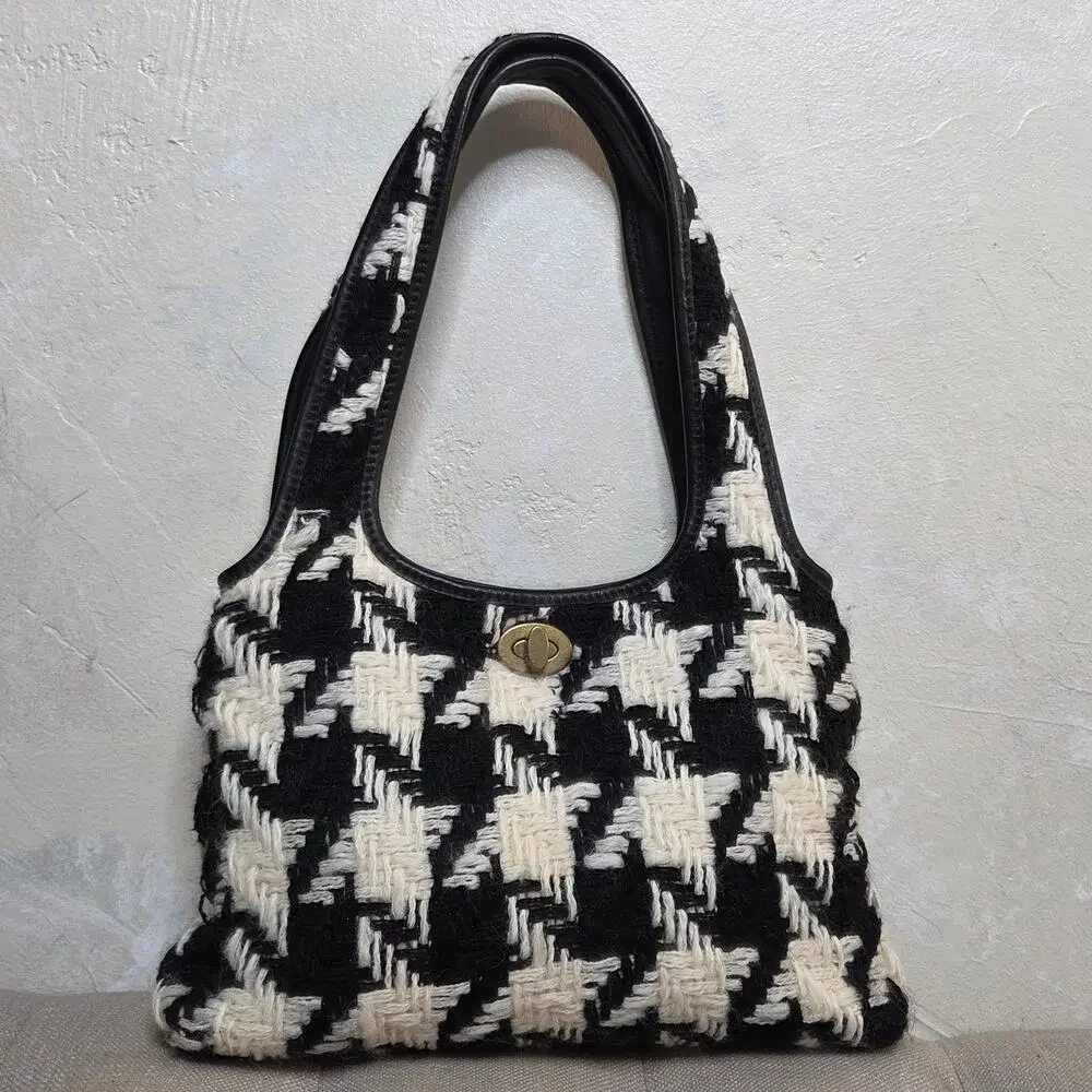 Miu Miu Houndstooth Wool Leather Black White Shoulder Bag Purse Turn Lock✨️Y2K - Picture 15 of 15